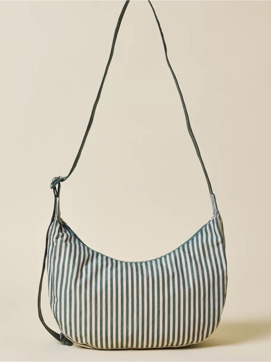 BAGGU Handbags - Striped Crescent Shoulder Bag - Green & White